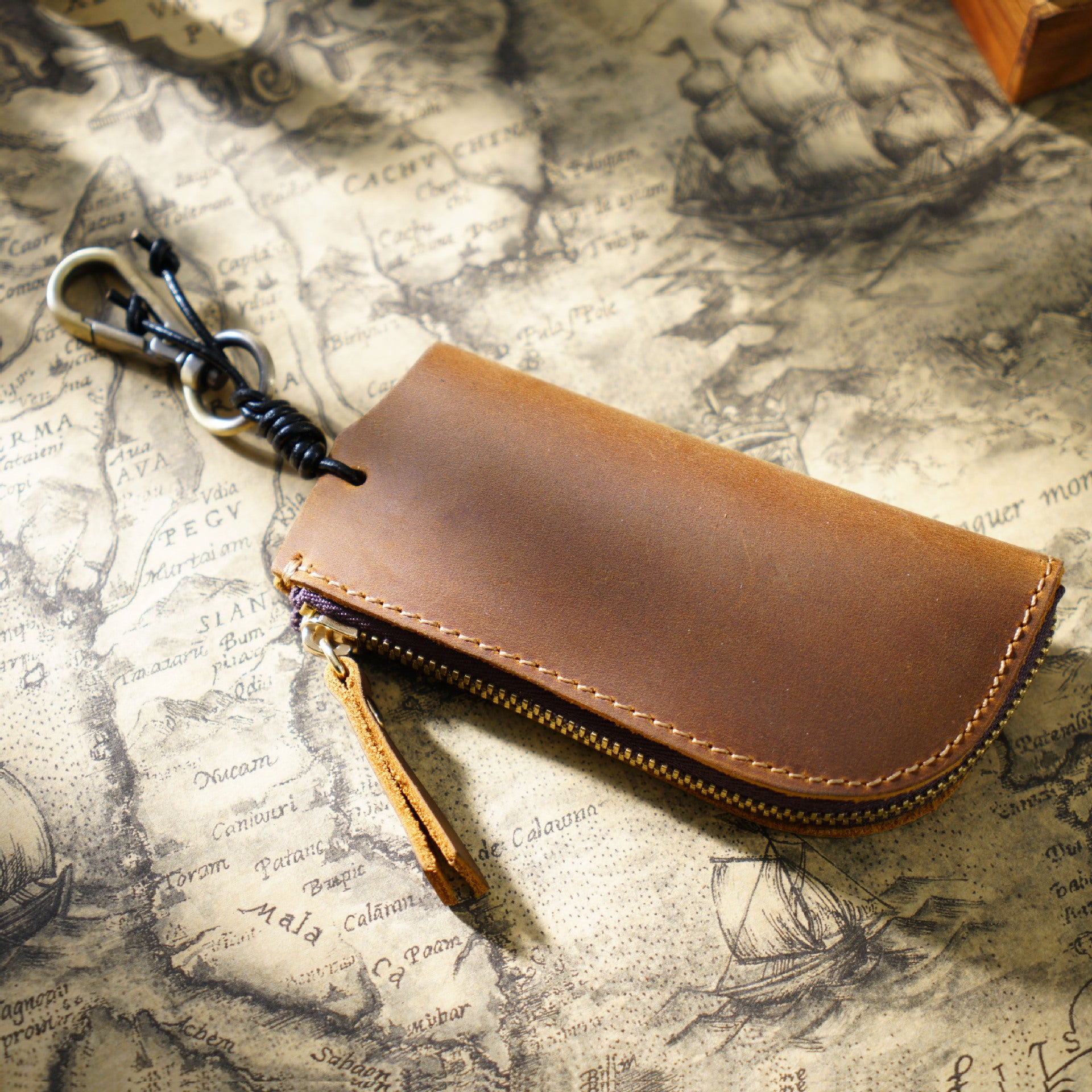 Wholesale Casual Zipper Genuine Leather Men's Waist Hanging Coin Purse Leather Keychain